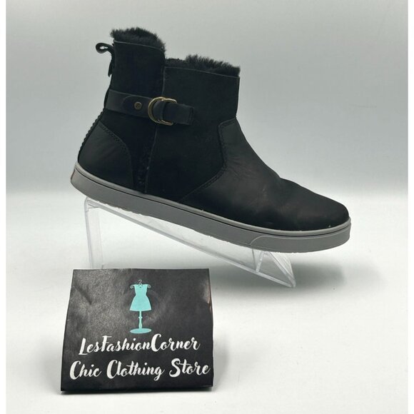 OluKai Women's Black Leather Fur-Lined Pehuea Hulu Ankle Boots Size 8 3140 - Picture 13 of 16